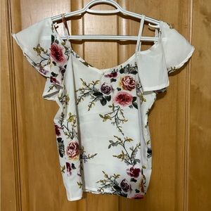White Floral Dress Shirt. Size S